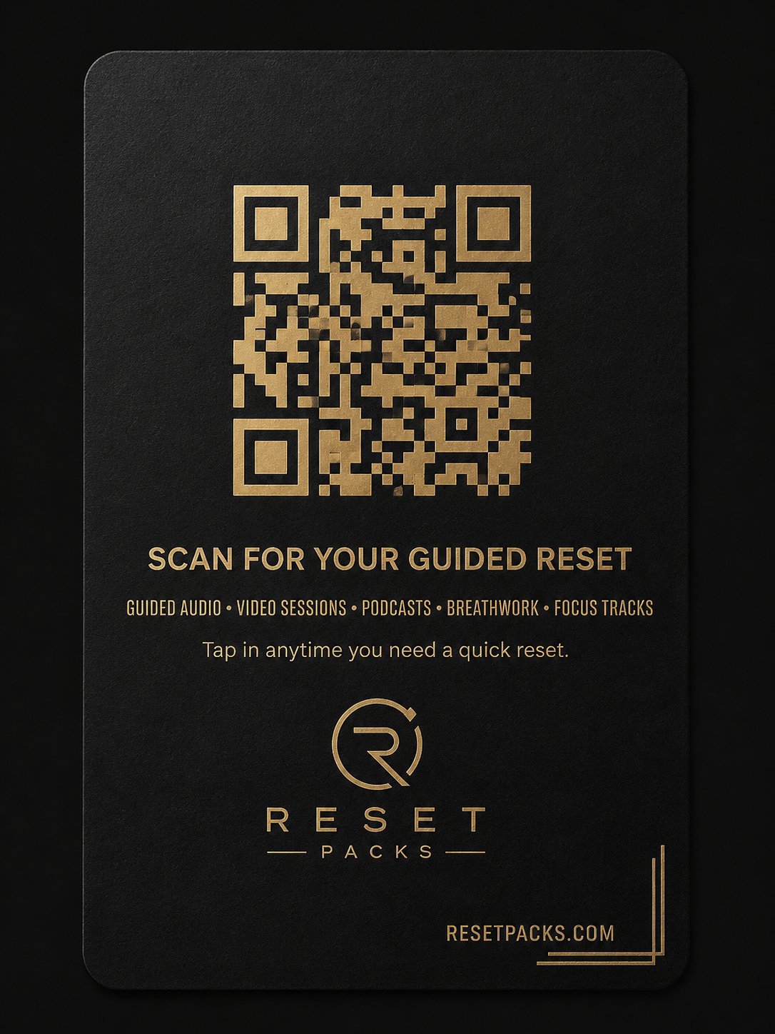 Scan for your guided reset — guided audio, video sessions, podcasts, breathwork, focus tracks
